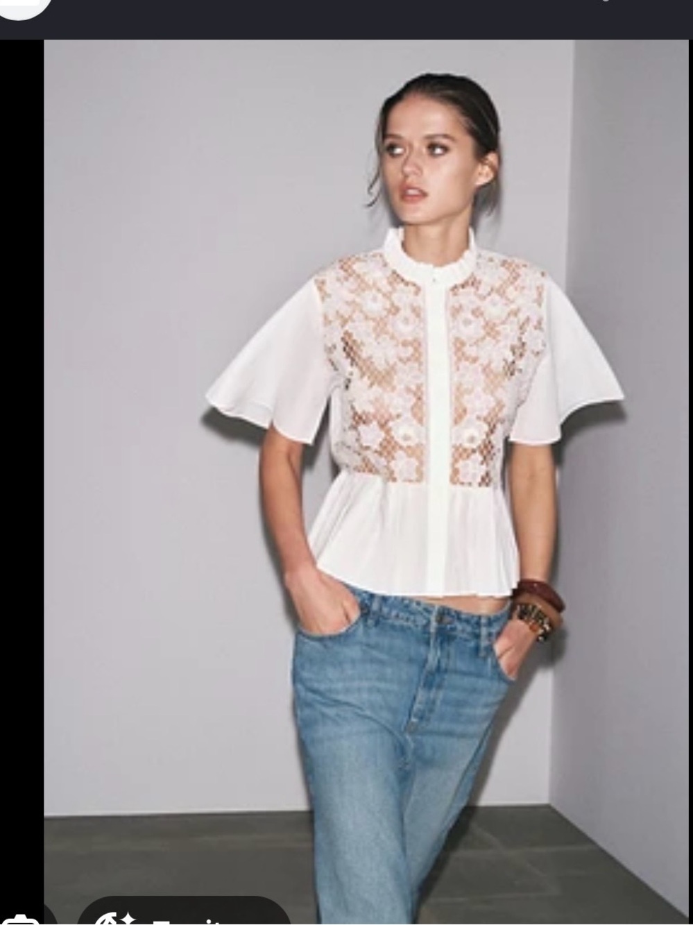 ZW COLLECTION
EMBROIDERED PEPLUM SHIRT
 White Lace XS